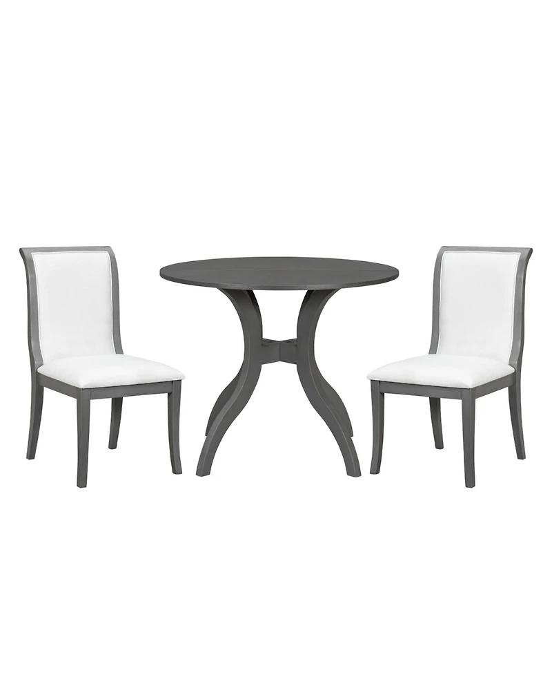Streamdale Furniture Oak Gray Round Dining Set- 39.4" Table + 2 Chairs