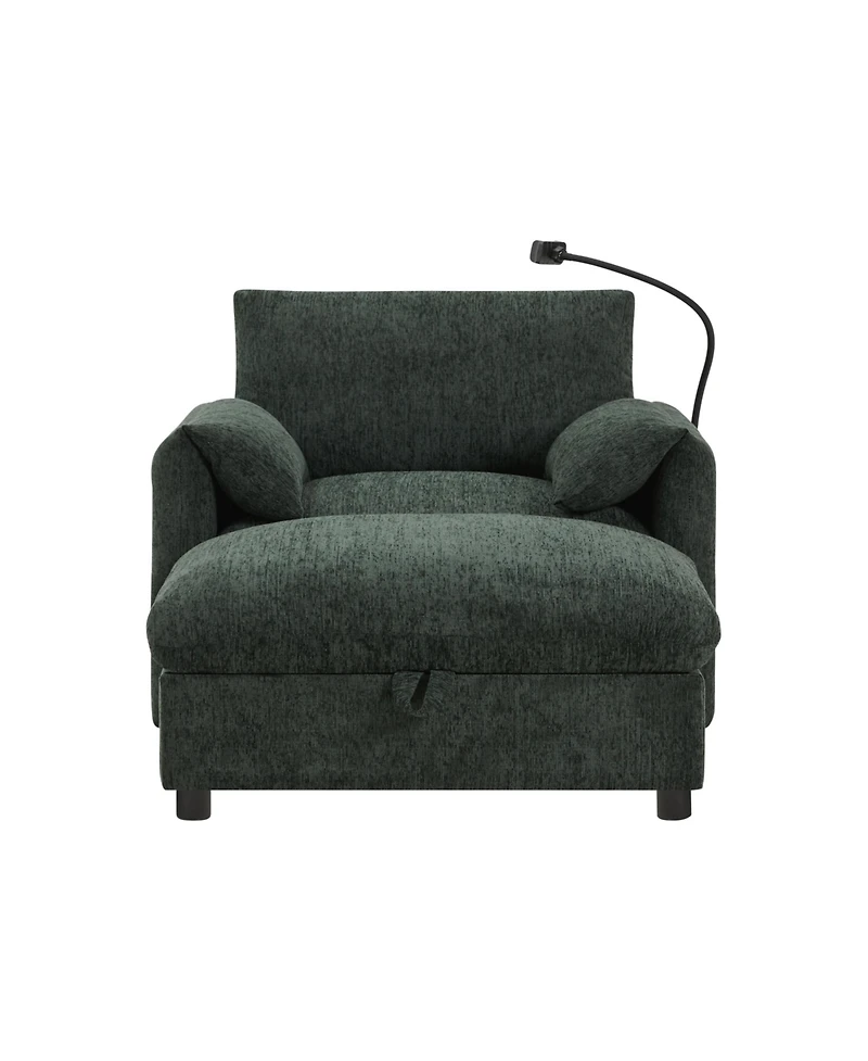 Streamdale Furniture 38" Sofa w/ Storage Ottoman, Usb, Phone Holder, Pockets, Wide Chaise, Chenille