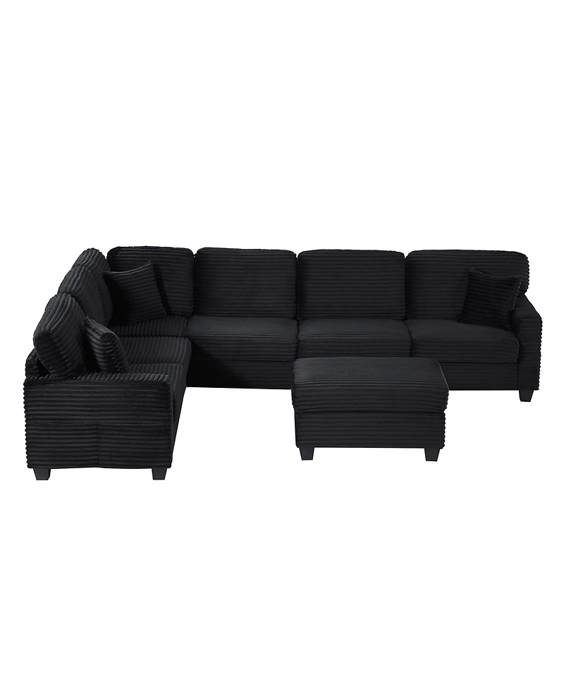 Streamdale Furniture U-Shaped Sectional Sofa with Ottoman & Storage Pockets, Black
