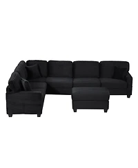 Streamdale Furniture U-Shaped Sectional Sofa with Ottoman & Storage Pockets, Black