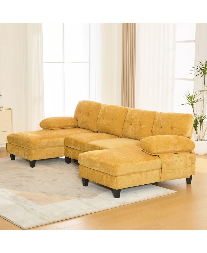 Streamdale Furniture U-Shaped Chenille Sectional Sofa with Dual Chaise & Storage - Yellow