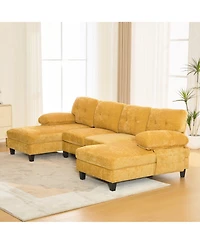 Streamdale Furniture U-Shaped Chenille Sectional Sofa with Dual Chaise & Storage - Yellow