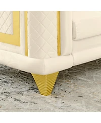 Streamdale Velvet Sofa Set: Gold Trim, Embroidered, Mid-Century Modern, Beige