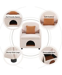 Streamdale Furniture Cream White 2-in-1 Pet-Friendly Sherpa Armchair with Lumbar Pillow