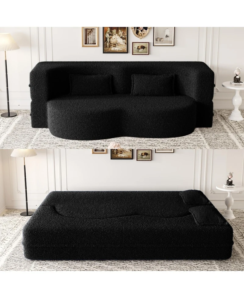 Streamdale Furniture Modern Convertible Teddy Fabric Sleeper Sofa Bed with 2 Pillows