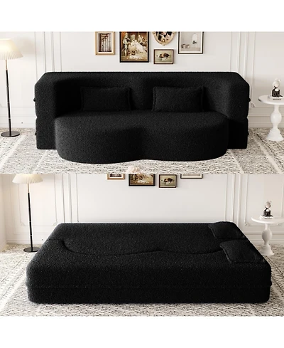 Streamdale Furniture Modern Convertible Teddy Fabric Sleeper Sofa Bed with 2 Pillows