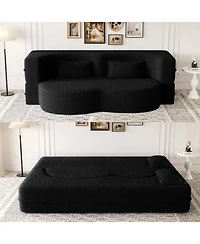 Streamdale Furniture Modern Convertible Teddy Fabric Sleeper Sofa Bed with 2 Pillows