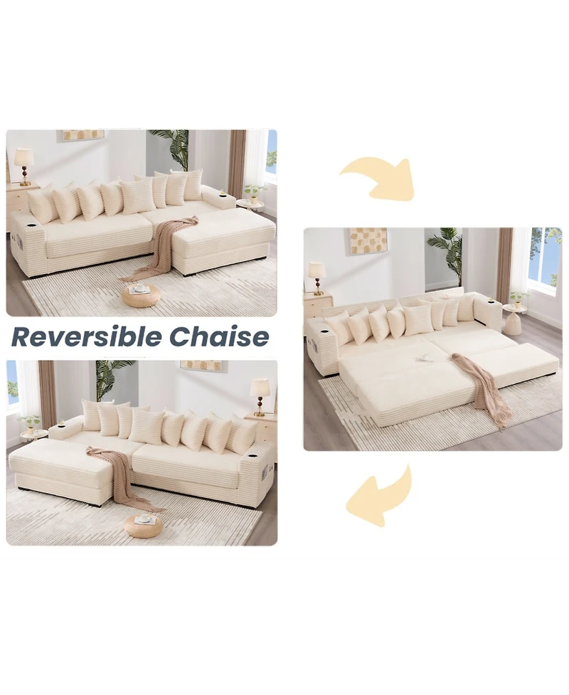 Streamdale Furniture Corduroy L-Shaped Sectional Sofa with