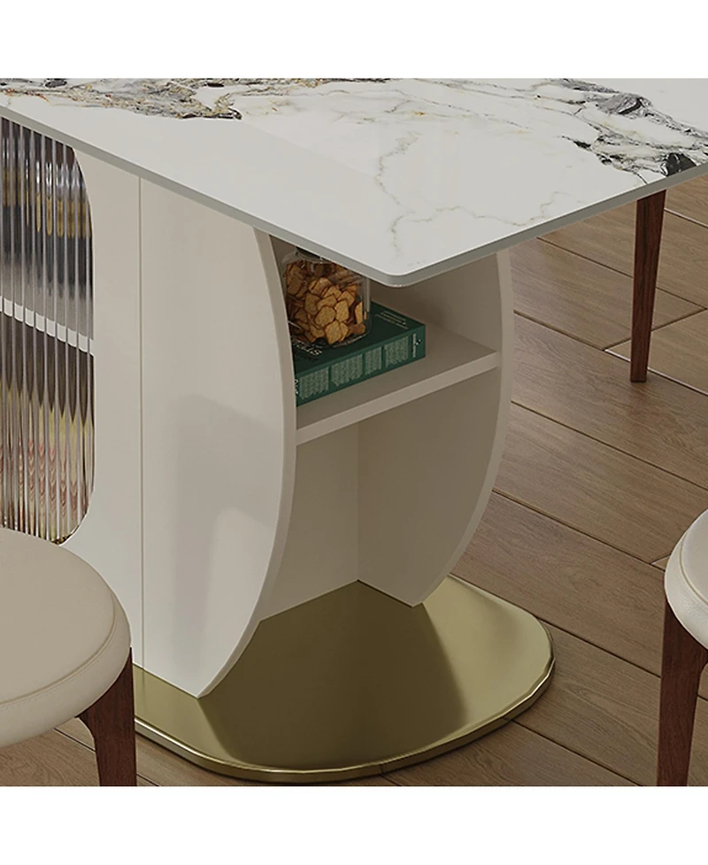 Streamdale Furniture 63" Modern Dining Table Set, Burnt Stone Top, Gold Base, 6