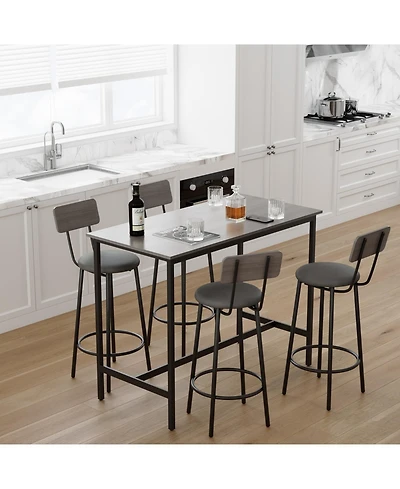 Streamdale Furniture Grey Bar Table Set with 4 Stools, Backrest, 47.24"L