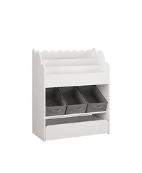 Streamdale Furniture Kids Bookshelf with Storage Bins & Drawer - White Wooden Book Organizer
