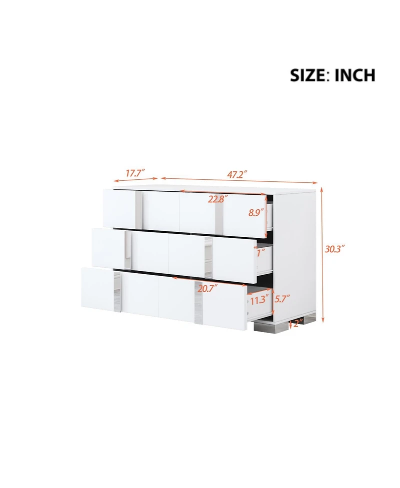 Streamdale Furniture Elegant Modern Mirrored Dresser with 6 Drawers (Old Sku WF319354AAK)