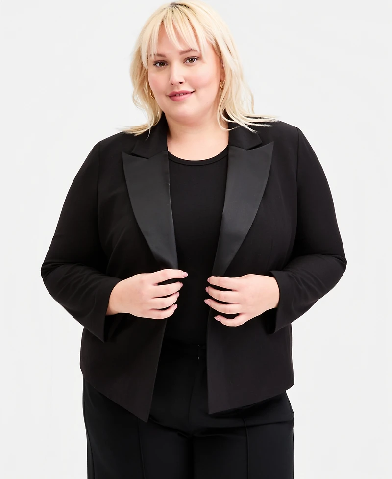 Kasper Trendy Plus Peak Lapel Open-Front Blazer
