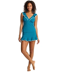 Tommy Bahama Women's Cabana Ruffled Tummy-Control Tankini Top