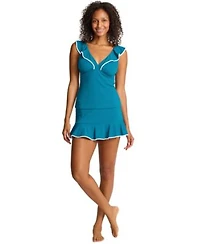 Tommy Bahama Womens Cabana Ruffled Tummy Control Tankini Top Swim Skirt