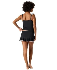 Tommy Bahama Womens Cabana Ruffled Tummy Control Tankini Top Swim Skirt