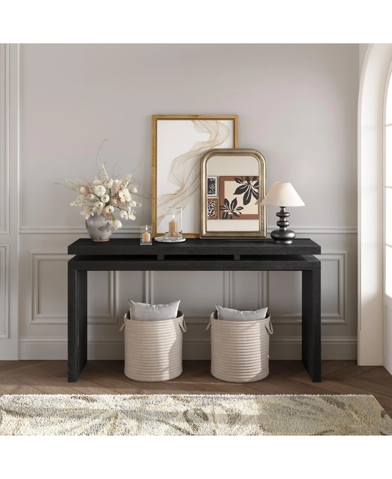Streamdale Furniture 60" Black Farmhouse Console Table - Retro Entryway/Sofa Table