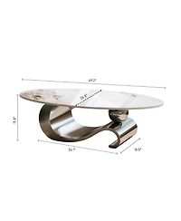 Streamdale Furniture 49" Faux Marble Oval Coffee Table, Steel Base