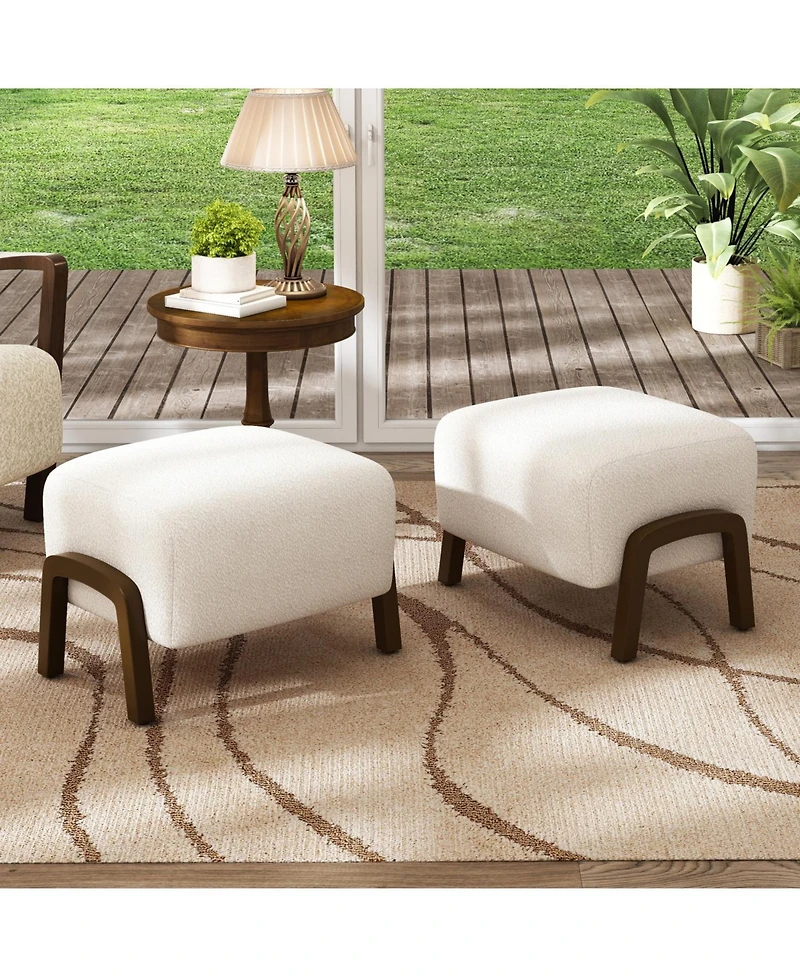 Streamdale Furniture Upholstered Ottoman, Wooden Legs, Boucle