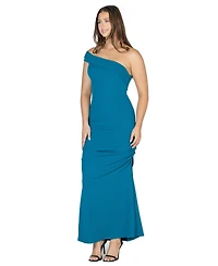 24seven Comfort Apparel Women's Formal One Shoulder Rouched Mermaid Maxi Dress