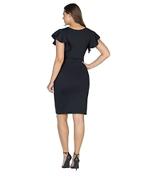 24seven Comfort Apparel Women's V-neck Ruffle Sleeve Knee Length Dress
