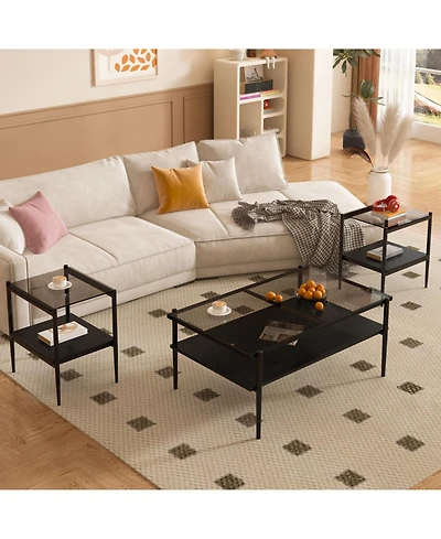 Streamdale Furniture Gray Glass Coffee & End Table Set - Modern Living Room Tables
