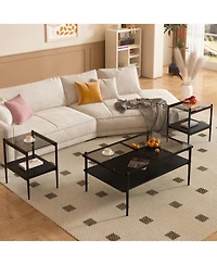 Streamdale Furniture Gray Glass Coffee & End Table Set - Modern Living Room Tables