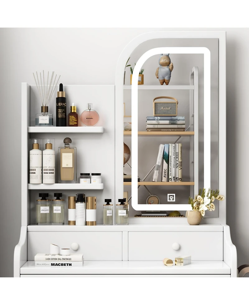 Streamdale Furniture Sturdy Makeup Table with Adjustable Led Mirror and Ample Storage