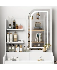 Streamdale Furniture Sturdy Makeup Table with Adjustable Led Mirror and Ample Storage