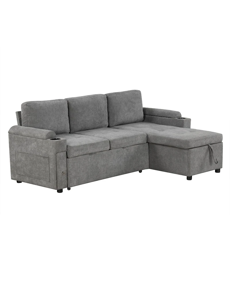 Streamdale 83.5" L-Shaped Sofa Bed with Storage, Cup Holders & Usb