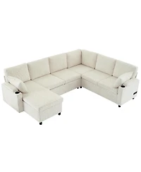 Streamdale Furniture 109.9" U-Shaped Sectional Sofa Bed with Storage, Cup Holders & Charging