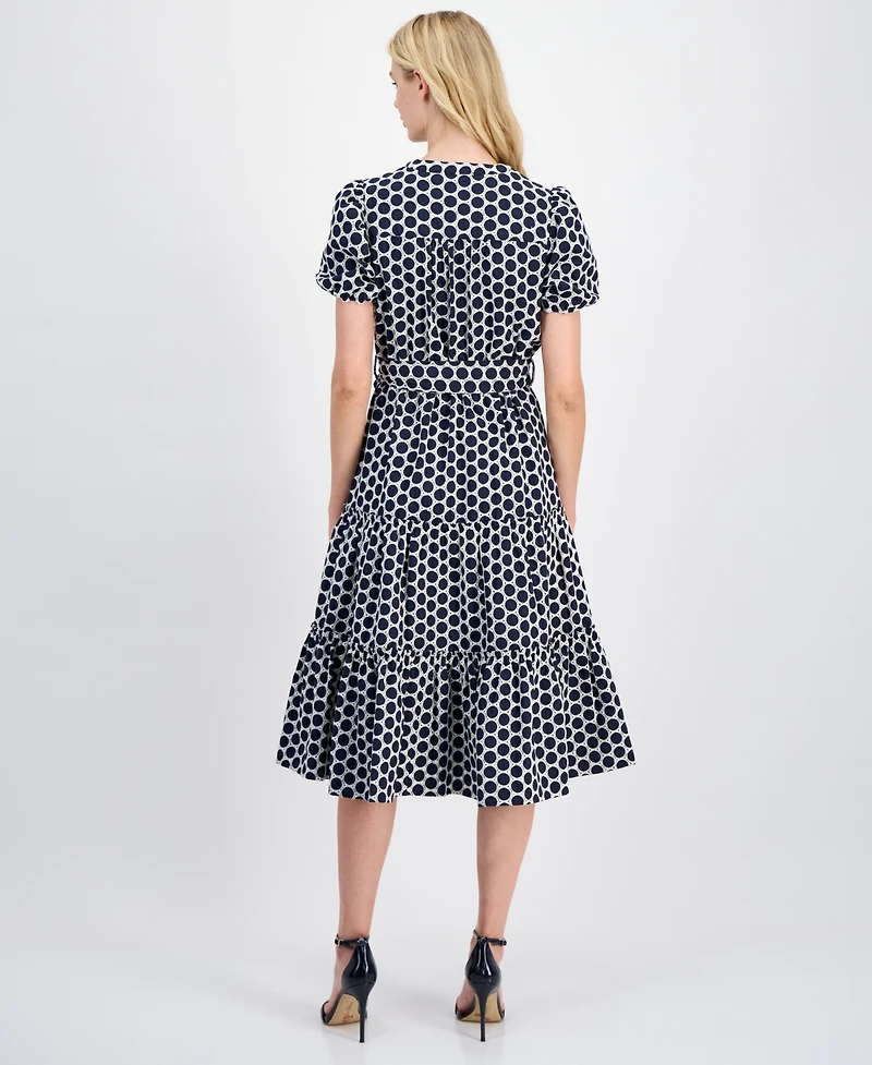 T Tahari Women's Embroidered Tie-Waist Midi Dress