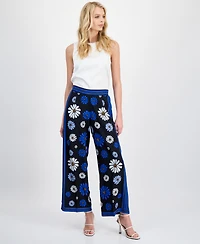 T Tahari Women's Floral Wide-Leg Ankle Pants