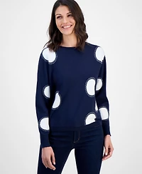 T Tahari Women's Intarsia Polka-Dot Dolman-Sleeve Sweater