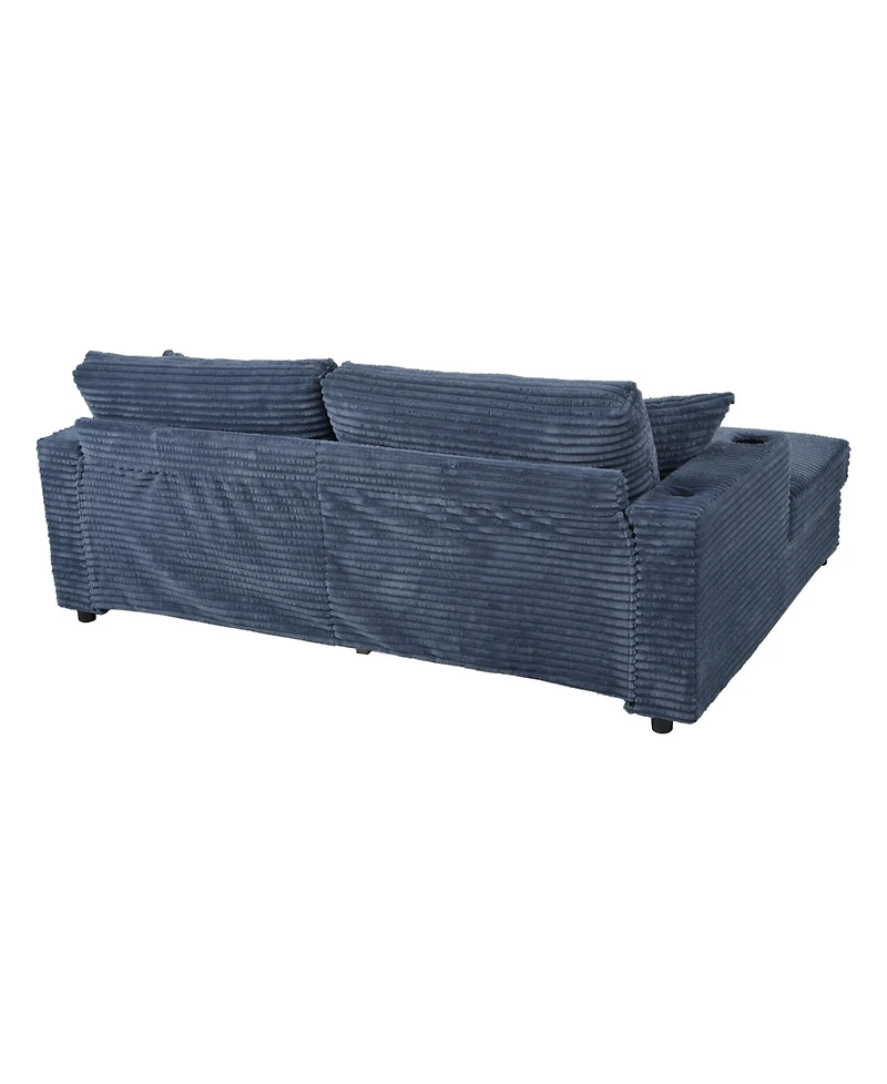Streamdale Furniture Oversized Corduroy Loveseat Chaise Lounge with Usb Ports, Cup Holders, and Pillows