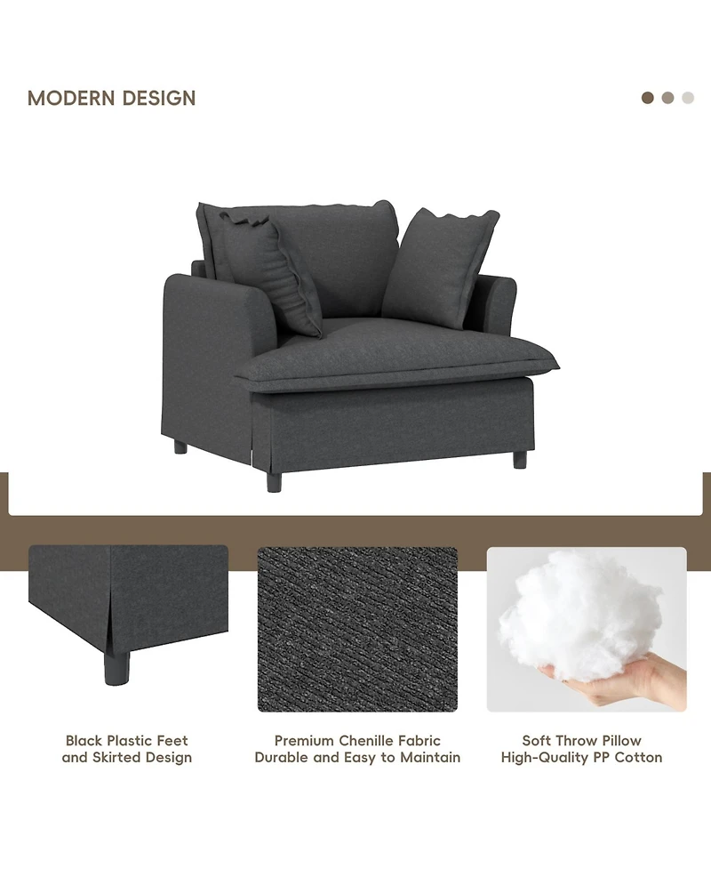 Streamdale Furniture Oversized Single Sofa Module for Sectional Sofa, Wide Chenille Armchair with Pillows