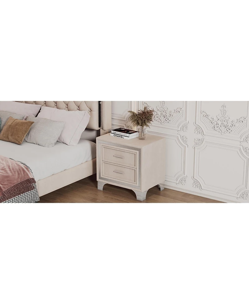 Streamdale Furniture Mid-Century Velvet Nightstand, Pink