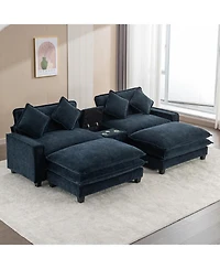 Streamdale Furniture Chenille Sectional Sofa w/Ottomans Usb Cup Holders & Storage