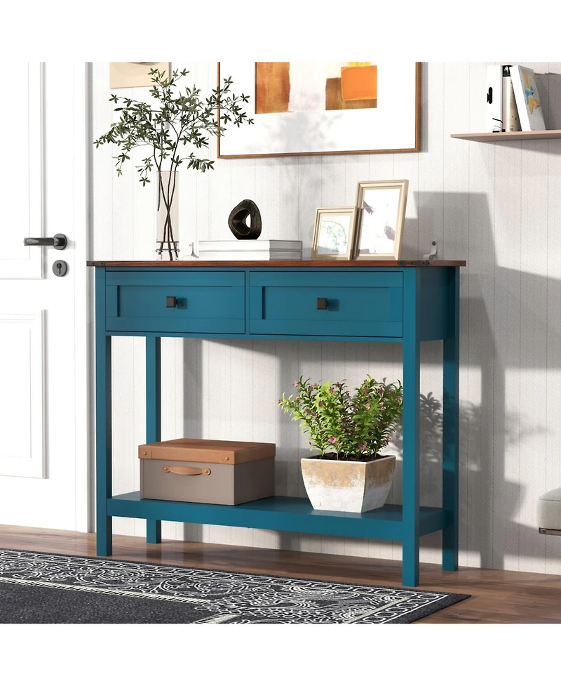 Streamdale Furniture Farmhouse Console Table - 2 Drawer & Shelf - Pagoda Blue