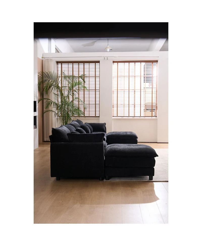 Streamdale Furniture U-Shaped Chenille Sectional Sofa with Coffee Table (White)