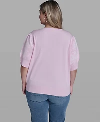 Karl Lagerfeld Paris Plus Floral Printed Sleeve Sweater