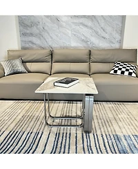 Streamdale Furniture Sintered Stone End Table Silver Metal Frame