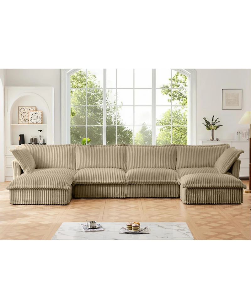 Streamdale Furniture Slipcovered U Shape Sectional Sofa Camel Corduroy
