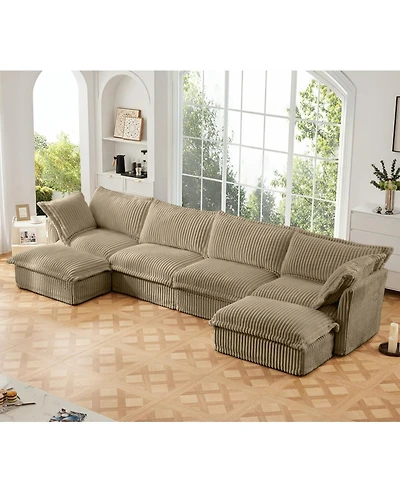 Streamdale Furniture Slipcovered U Shape Sectional Sofa Camel Corduroy