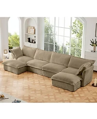 Streamdale Furniture Slipcovered U Shape Sectional Sofa Camel Corduroy