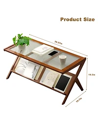 Streamdale Furniture Rattan Coffee Table with Glass Top & Storage