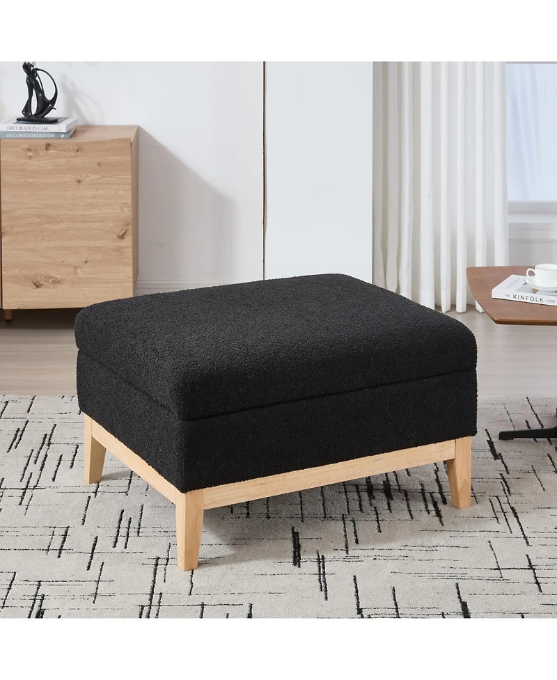 Streamdale Furniture 33.86" Square Storage Ottoman/Coffee Table - Black Boucle