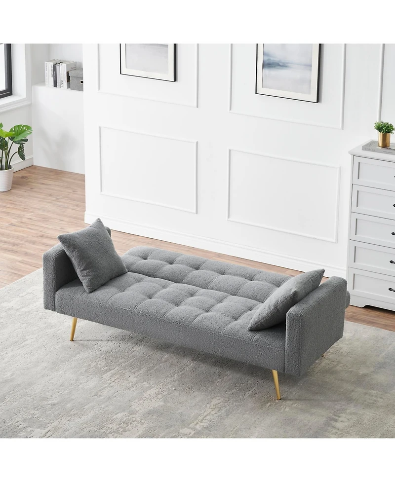 Streamdale Furniture 71.7 - inch Grey Teddy Fleece Sofa Bed with Two Included Throw Pillows