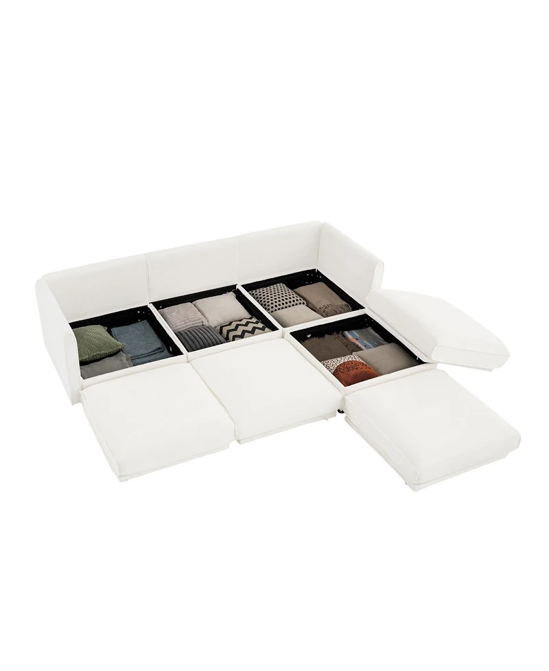 Streamdale Furniture White Chenille Sofa with Storage & Ottoman