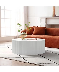 Streamdale Furniture Contemporary Round Coffee Table with Handcrafted Relief 35.43inch